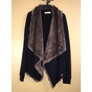 Hollister Black Brown Faux Fur Fall Sweater